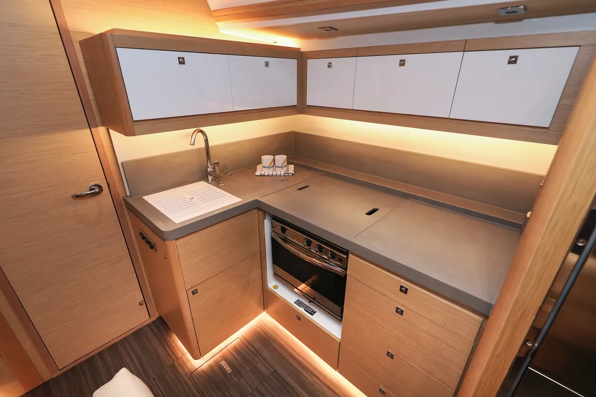 Galley of Chill Course, a Dufour 470 sailboat at Grad Trogir, Croatia