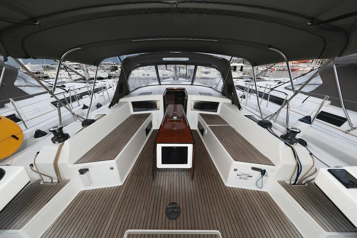 Deck of Chill Course, a Dufour 470 sailboat at Grad Trogir, Croatia