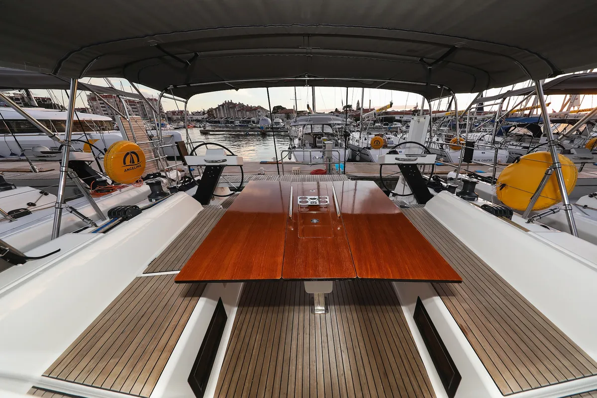 Deck of Chill Course, a Dufour 470 sailboat at Grad Trogir, Croatia