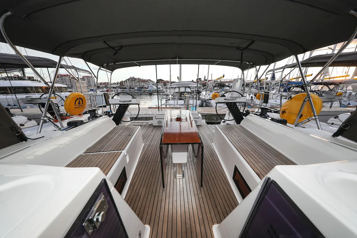 Deck of Chill Course, a Dufour 470 sailboat at Grad Trogir, Croatia