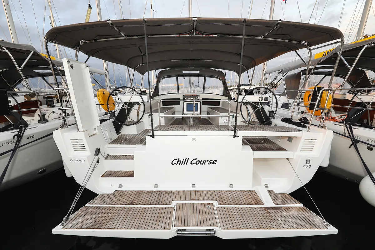 Exterior view of Chill Course, a Dufour 470 sailboat at Grad Trogir, Croatia