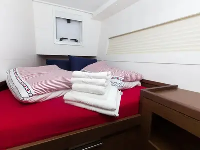 Cabin on Marinero, a Lagoon 40 catamaran at Lavrion, Greece