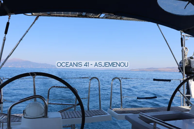 Cockpit of Asjemenou, a Beneteau Oceanis 41 sailboat at Kontokali, Greece