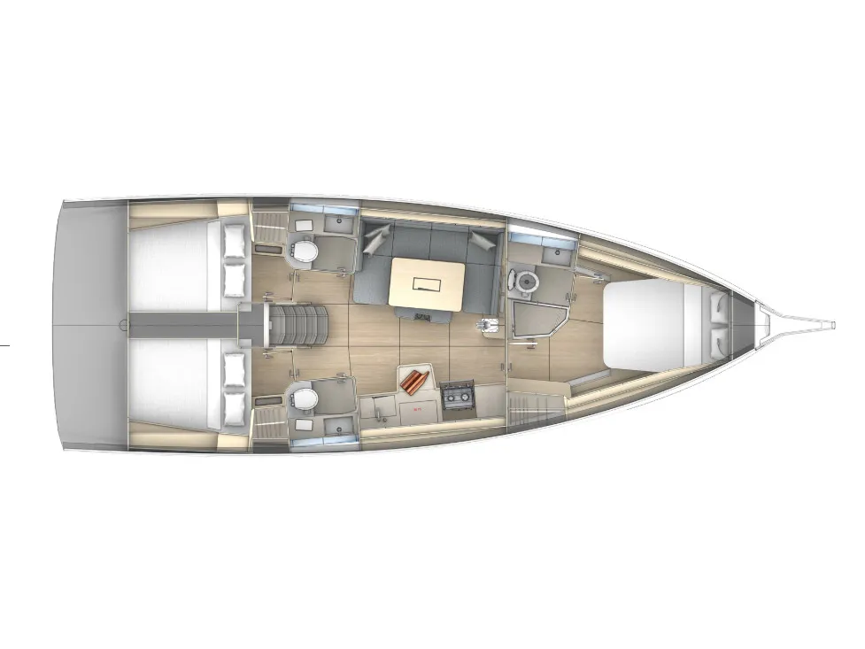 Floor plan of Dufour 41, a sailboat at Palermo, Italy