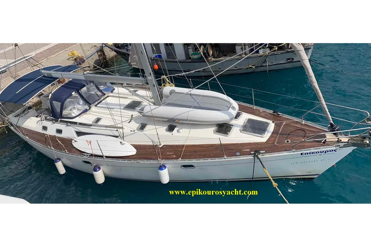 Exterior view of Epikouros, a Jeanneau Sun Odyssey 45.1 sailboat at Municipality of Kalamata, Greece