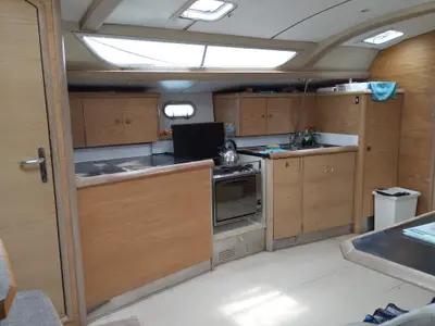 Galley of Epikouros, a Jeanneau Sun Odyssey 45.1 sailboat at Municipality of Kalamata, Greece