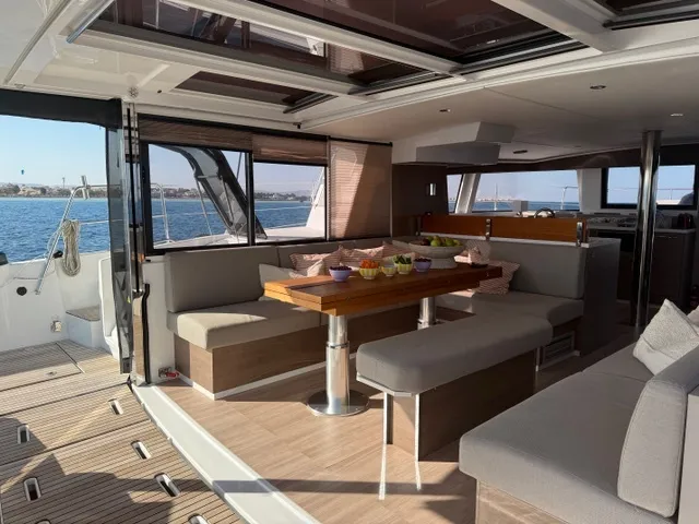 Salon of Second Wind, a Bali 4.6 catamaran at Parikia, Greece