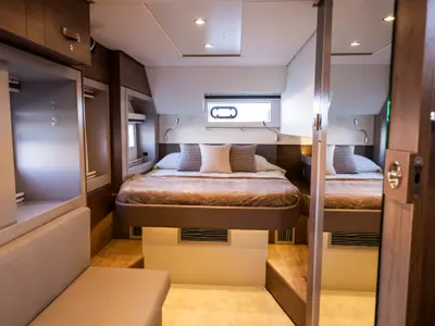 Cabin on Second Wind, a Bali 4.6 catamaran at Parikia, Greece