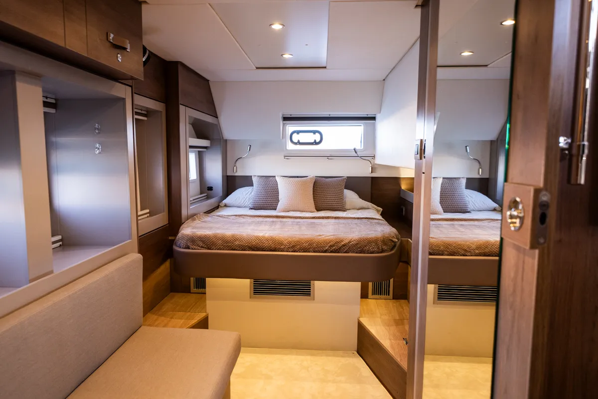 Cabin on Second Wind, a Bali 4.6 catamaran at Parikia, Greece