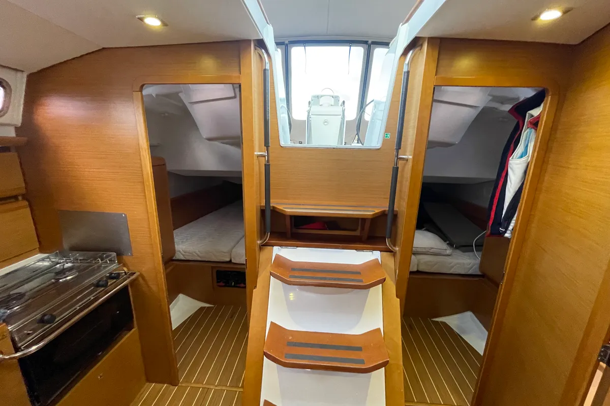 Galley of Petrine II, a Jeanneau Sun Odyssey 439 sailboat at Mauseidvågen, Norway