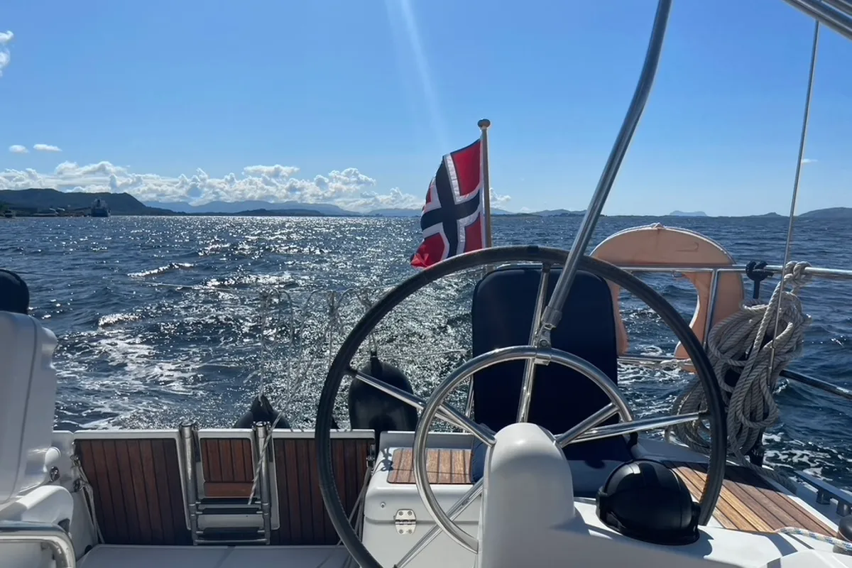 Cockpit of Petrine II, a Jeanneau Sun Odyssey 439 sailboat at Mauseidvågen, Norway