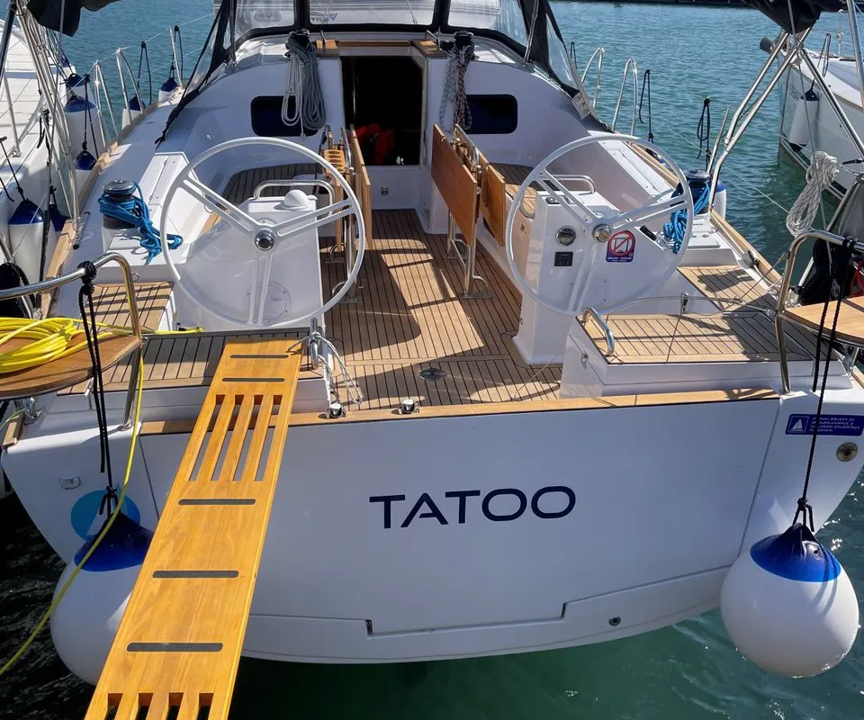 Exterior view of Tattoo, a Elan Impression 45.1 sailboat at Grad Pula, Croatia
