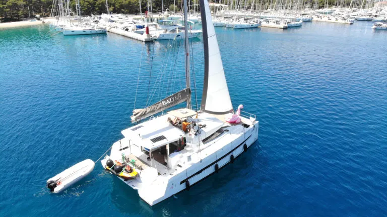 Exterior view of Jax, a Bali 4.1 catamaran at Općina Rogoznica, Croatia