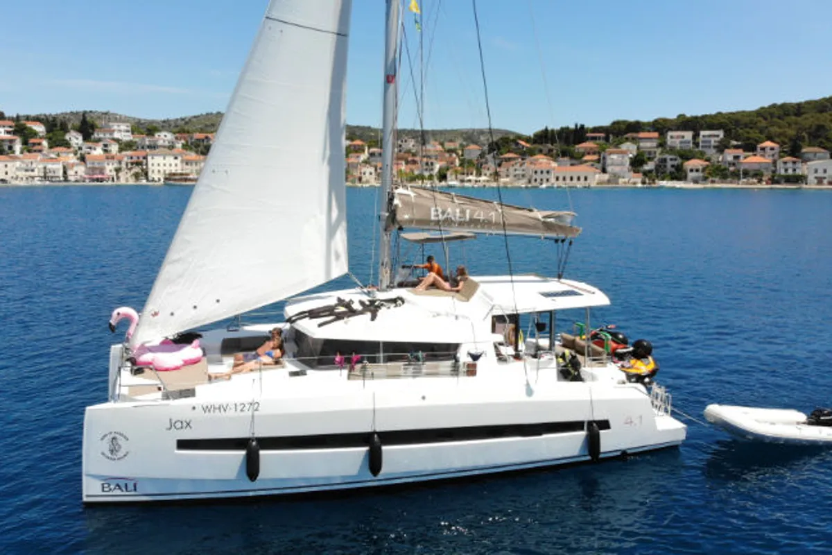 Exterior view of Jax, a Bali 4.1 catamaran at Općina Rogoznica, Croatia