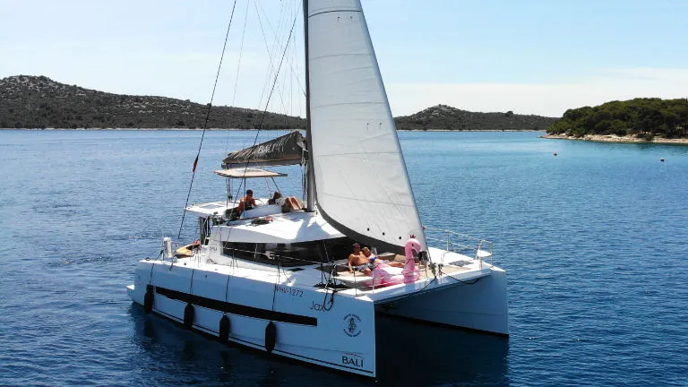 Exterior view of Jax, a Bali 4.1 catamaran at Općina Rogoznica, Croatia