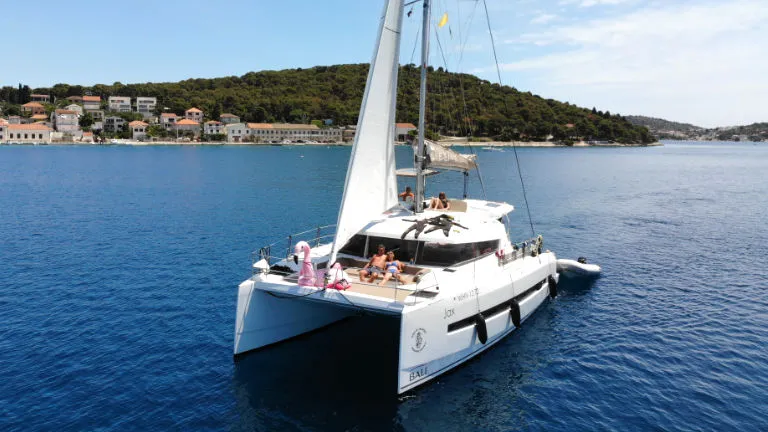 Exterior view of Jax, a Bali 4.1 catamaran at Općina Rogoznica, Croatia