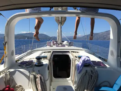 Cockpit of Anchorman, a Beneteau Oceanis 50 sailboat at Municipal Unit of Ellomenos, Greece