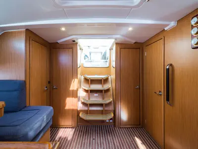 Salon of Breathless, a Bavaria Cruiser 56 sailboat at Municipal Unit of Lefkada, Greece