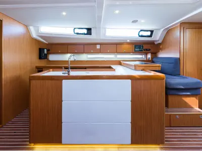Galley of Breathless, a Bavaria Cruiser 56 sailboat at Municipal Unit of Lefkada, Greece