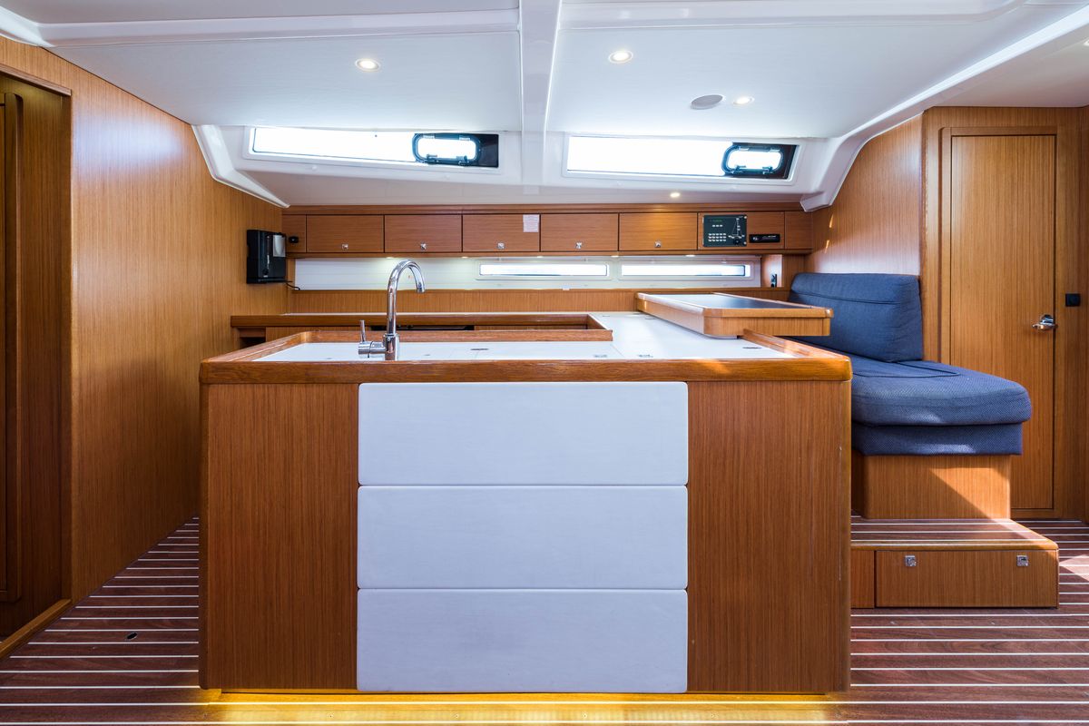 Galley of Breathless, a Bavaria Cruiser 56 sailboat at Municipal Unit of Lefkada, Greece