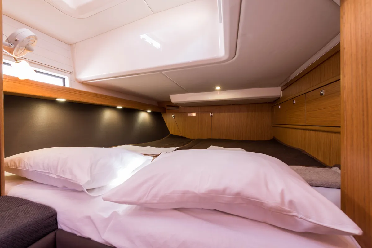 Cabin on Breathless, a Bavaria Cruiser 56 sailboat at Municipal Unit of Lefkada, Greece
