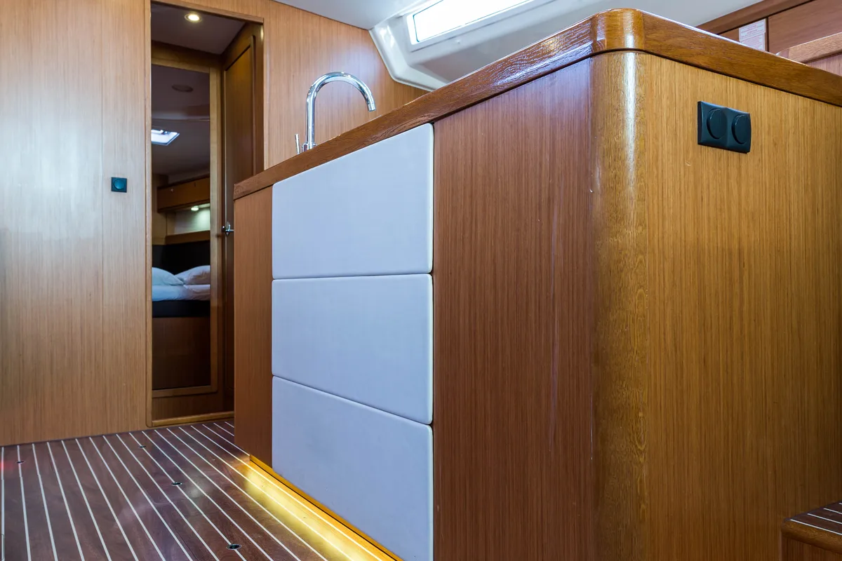 Galley of Breathless, a Bavaria Cruiser 56 sailboat at Municipal Unit of Lefkada, Greece