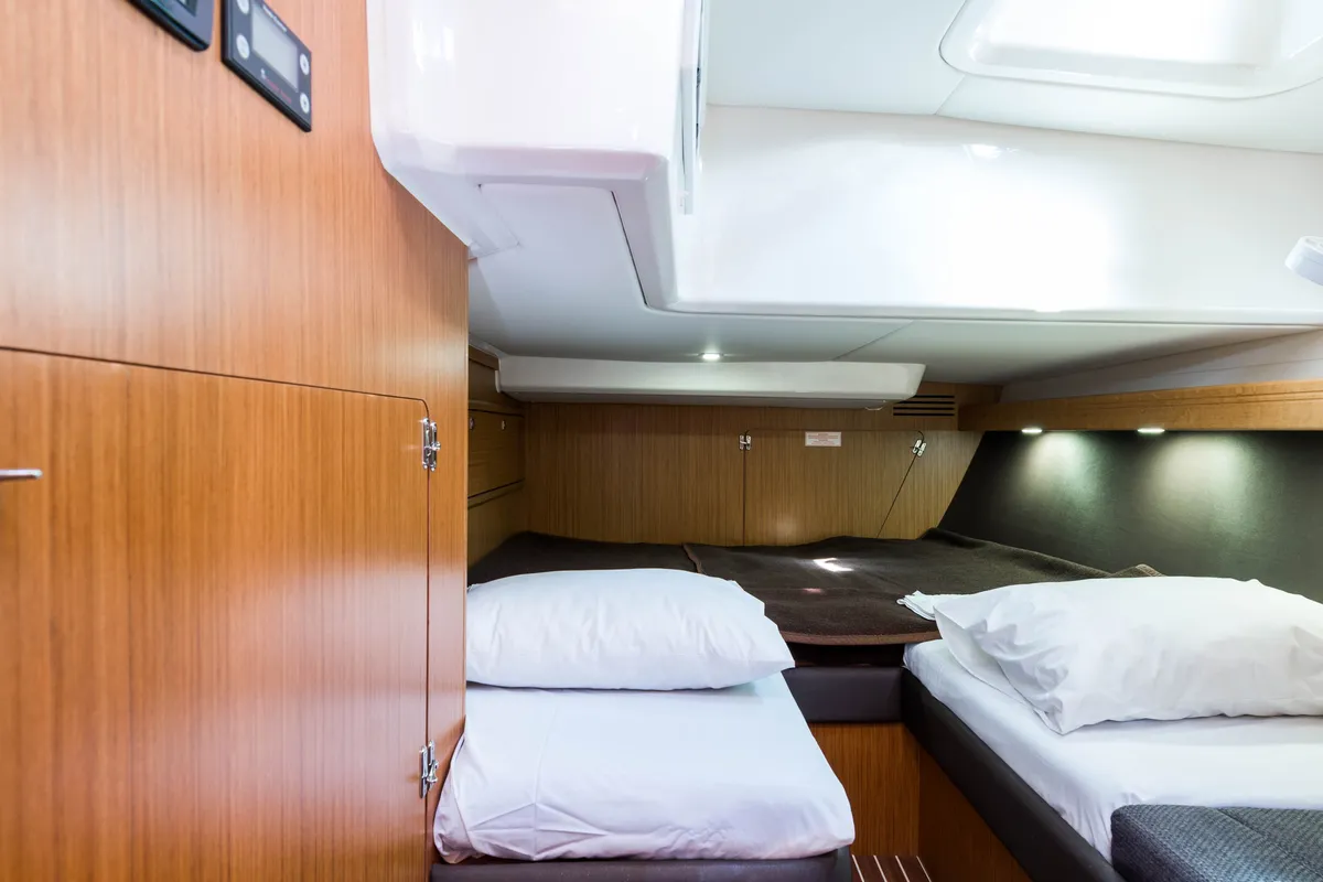 Cabin on Breathless, a Bavaria Cruiser 56 sailboat at Municipal Unit of Lefkada, Greece