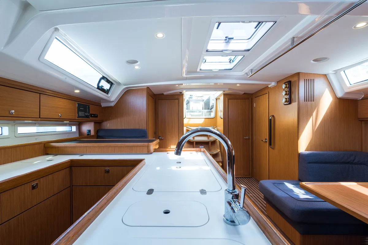 Salon of Breathless, a Bavaria Cruiser 56 sailboat at Municipal Unit of Lefkada, Greece