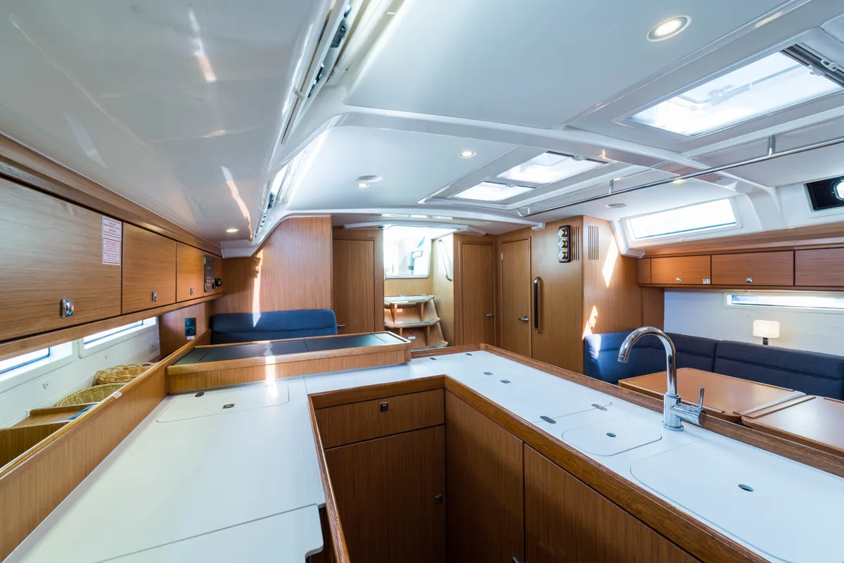 Salon of Breathless, a Bavaria Cruiser 56 sailboat at Municipal Unit of Lefkada, Greece