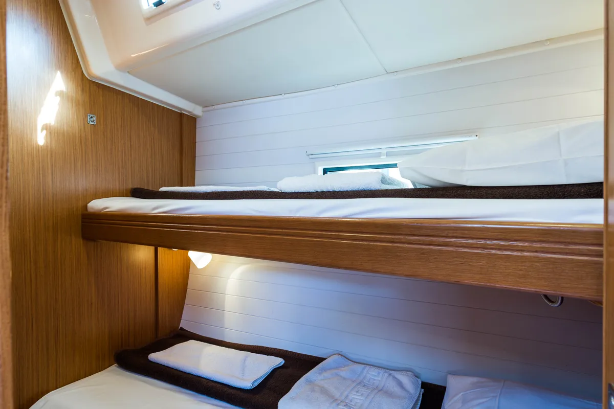 Cabin on Breathless, a Bavaria Cruiser 56 sailboat at Municipal Unit of Lefkada, Greece