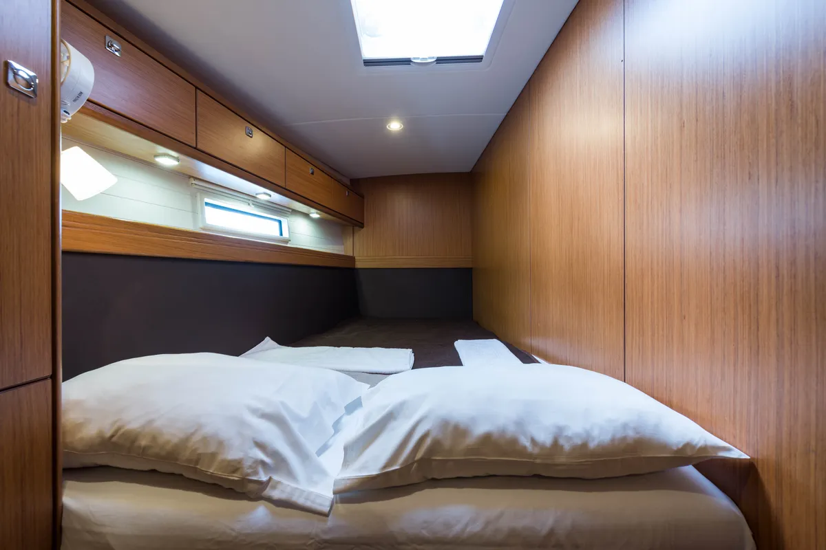 Cabin on Breathless, a Bavaria Cruiser 56 sailboat at Municipal Unit of Lefkada, Greece