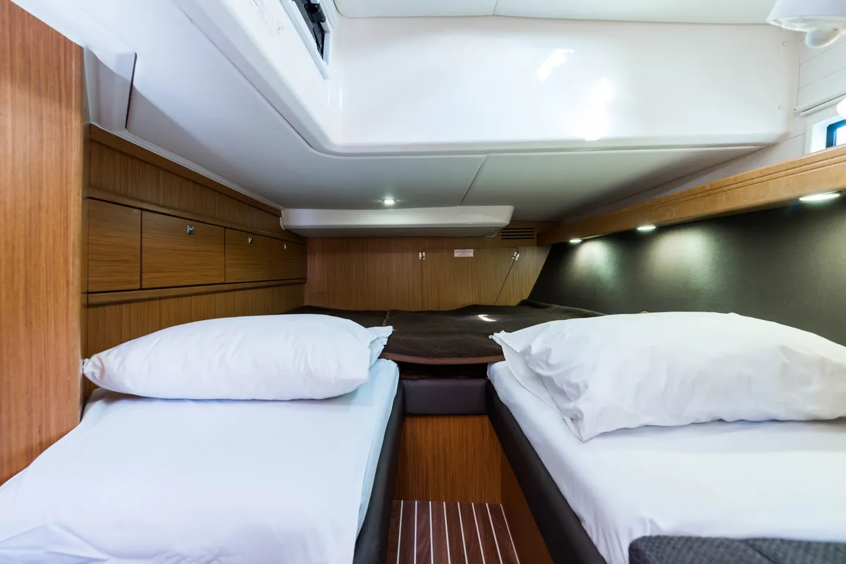 Cabin on Breathless, a Bavaria Cruiser 56 sailboat at Municipal Unit of Lefkada, Greece