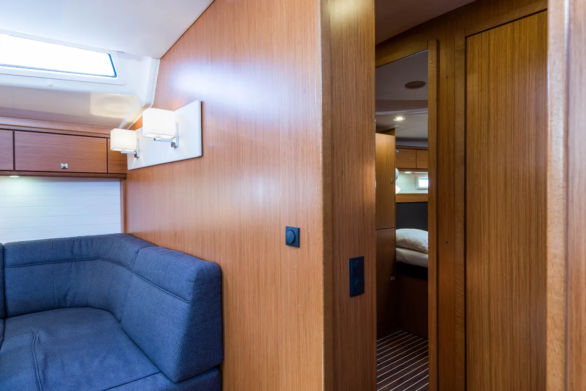 Salon of Breathless, a Bavaria Cruiser 56 sailboat at Municipal Unit of Lefkada, Greece