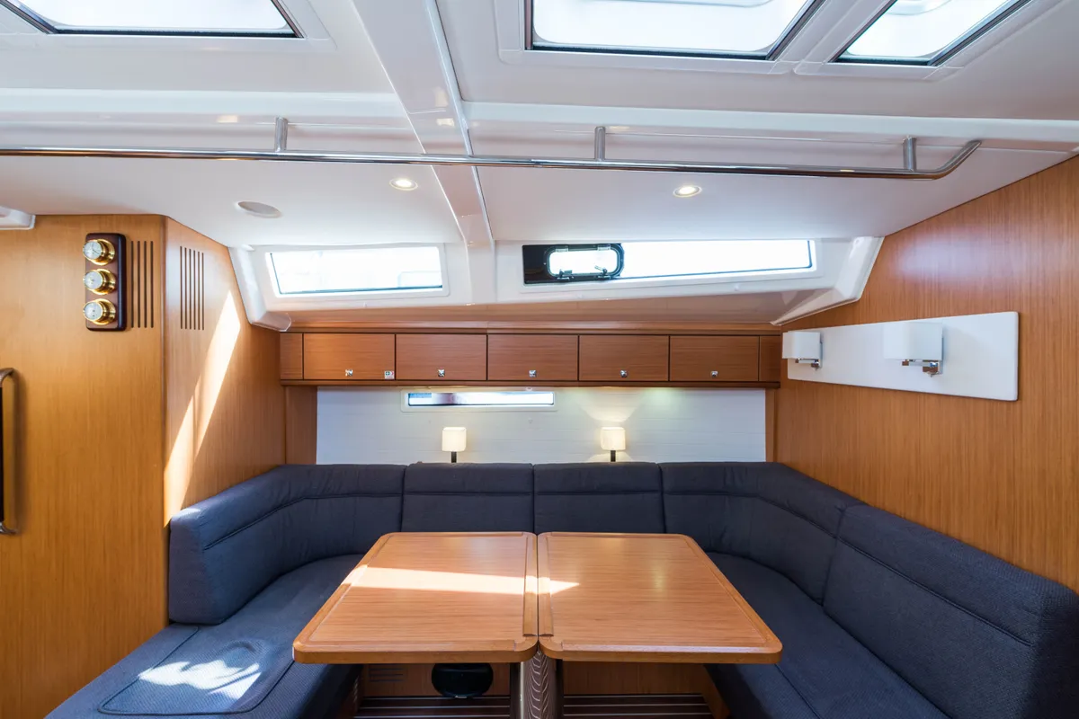 Salon of Breathless, a Bavaria Cruiser 56 sailboat at Municipal Unit of Lefkada, Greece