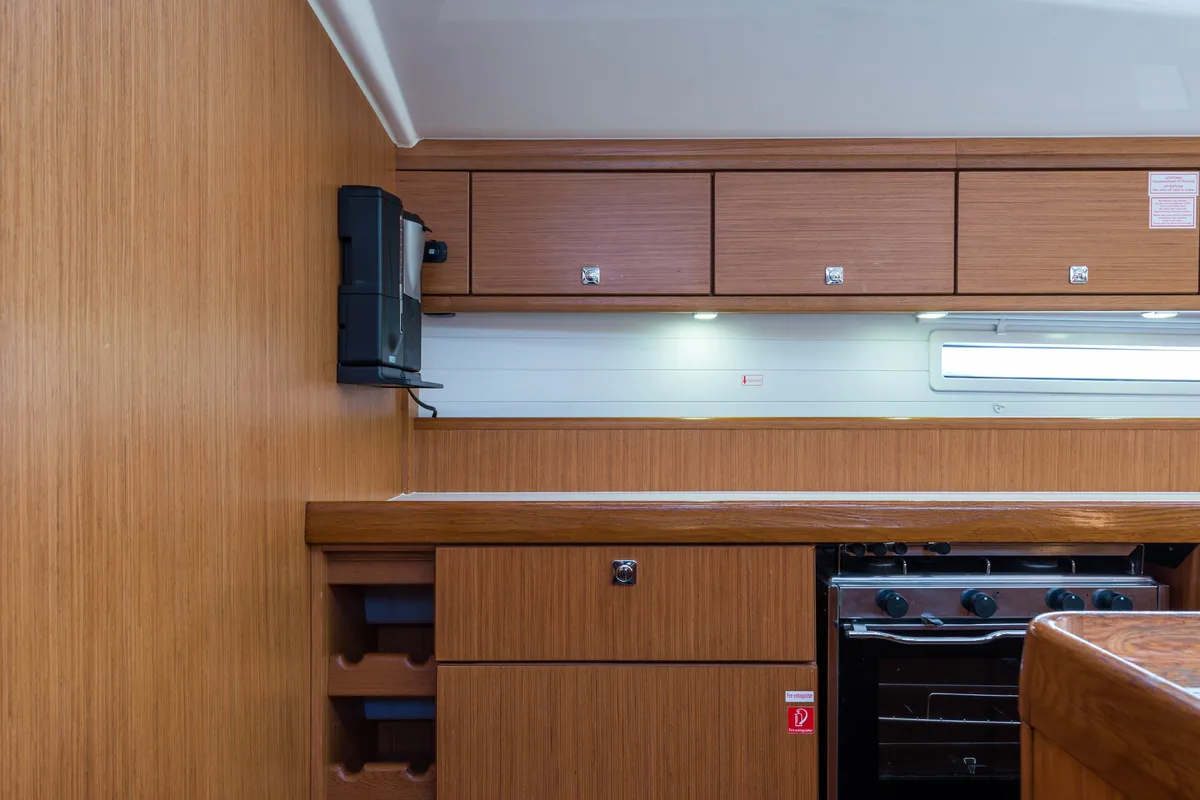 Galley of Breathless, a Bavaria Cruiser 56 sailboat at Municipal Unit of Lefkada, Greece