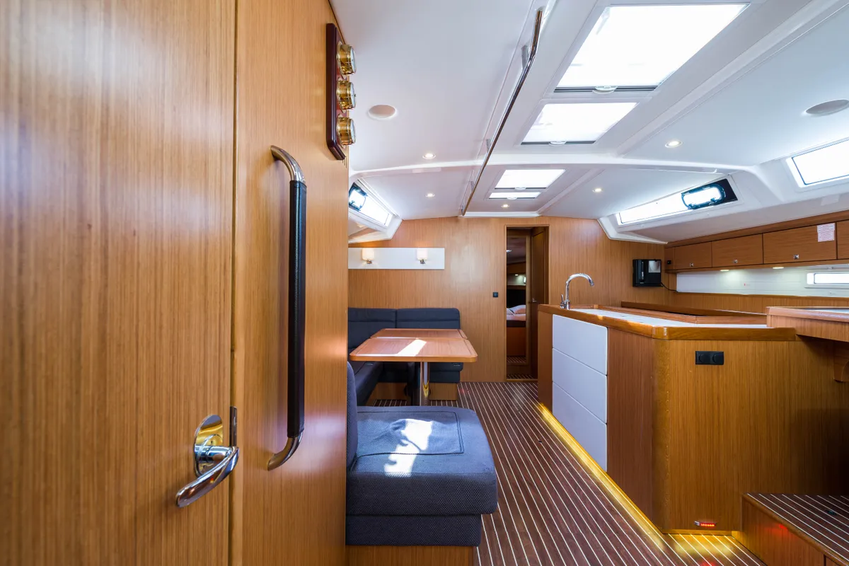 Salon of Breathless, a Bavaria Cruiser 56 sailboat at Municipal Unit of Lefkada, Greece