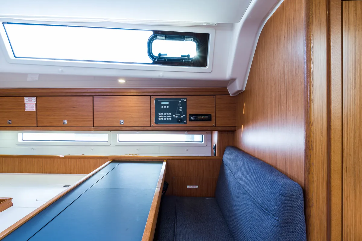 Salon of Breathless, a Bavaria Cruiser 56 sailboat at Municipal Unit of Lefkada, Greece