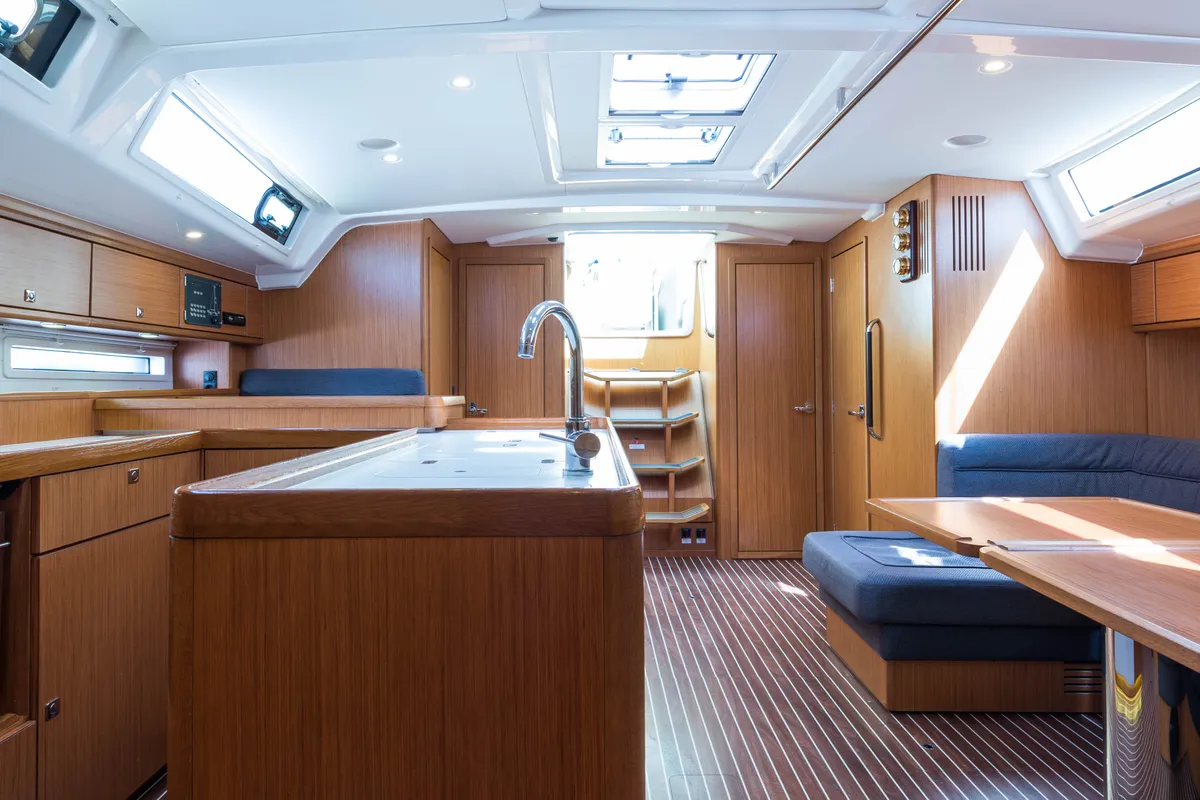 Galley of Breathless, a Bavaria Cruiser 56 sailboat at Municipal Unit of Lefkada, Greece