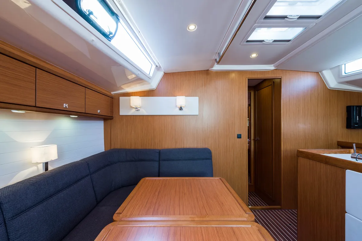Salon of Breathless, a Bavaria Cruiser 56 sailboat at Municipal Unit of Lefkada, Greece