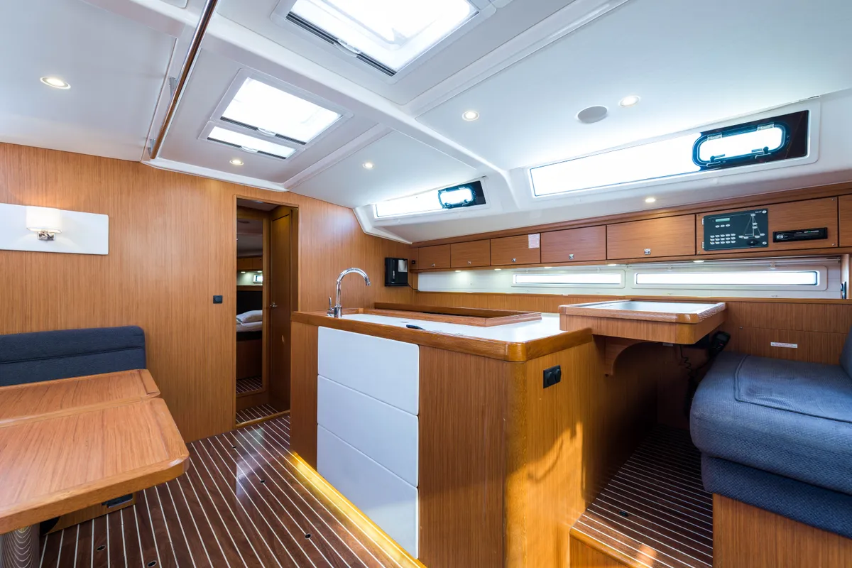 Galley of Breathless, a Bavaria Cruiser 56 sailboat at Municipal Unit of Lefkada, Greece