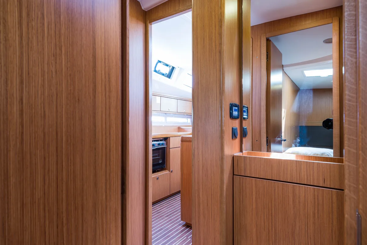 Salon of Breathless, a Bavaria Cruiser 56 sailboat at Municipal Unit of Lefkada, Greece