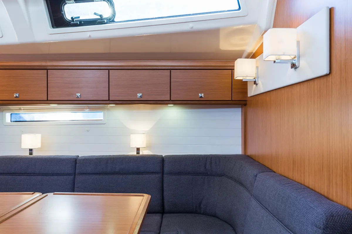 Salon of Breathless, a Bavaria Cruiser 56 sailboat at Municipal Unit of Lefkada, Greece