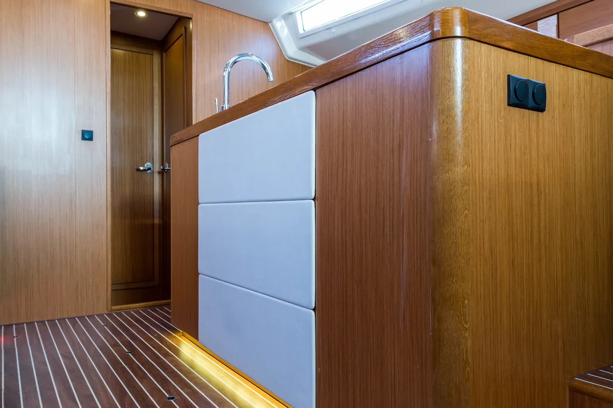 Galley of Breathless, a Bavaria Cruiser 56 sailboat at Municipal Unit of Lefkada, Greece