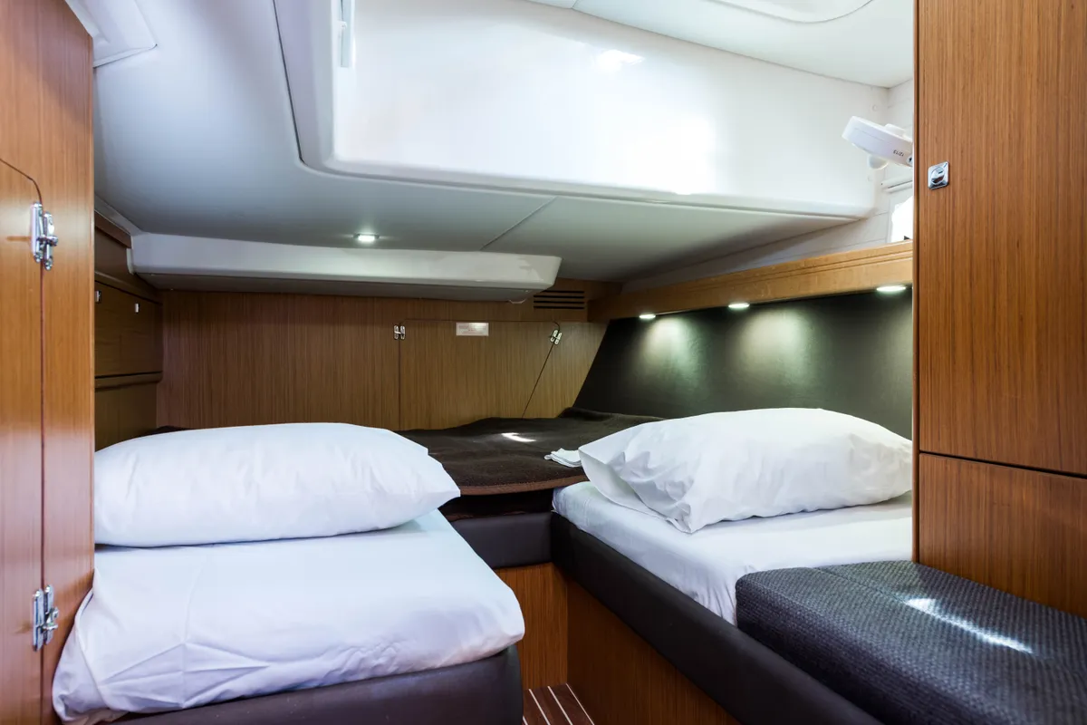 Cabin on Breathless, a Bavaria Cruiser 56 sailboat at Municipal Unit of Lefkada, Greece