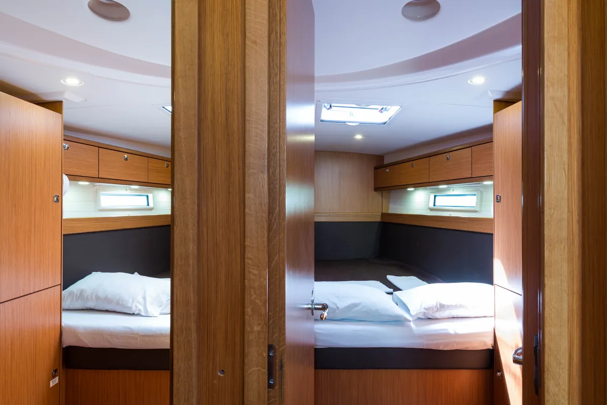 Cabin on Breathless, a Bavaria Cruiser 56 sailboat at Municipal Unit of Lefkada, Greece