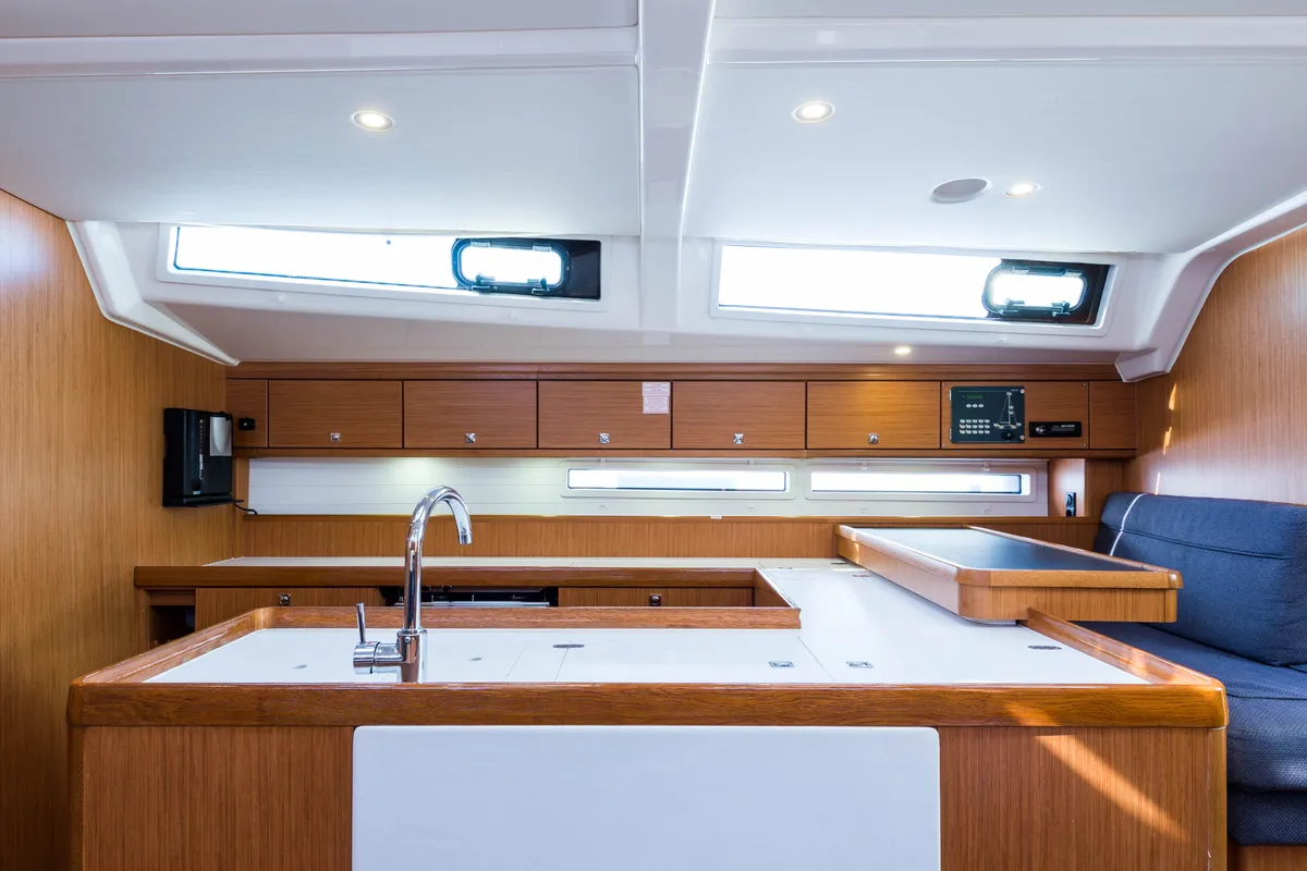Galley of Breathless, a Bavaria Cruiser 56 sailboat at Municipal Unit of Lefkada, Greece
