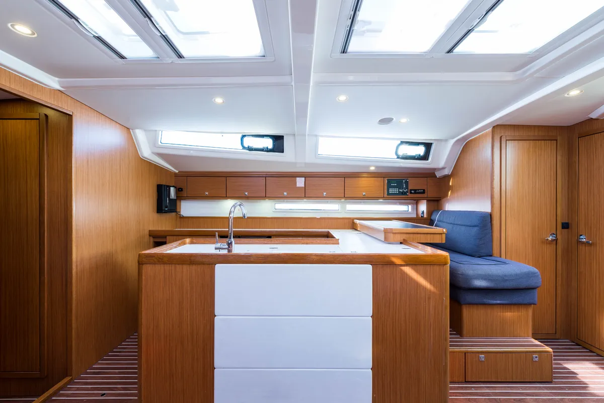 Galley of Breathless, a Bavaria Cruiser 56 sailboat at Municipal Unit of Lefkada, Greece