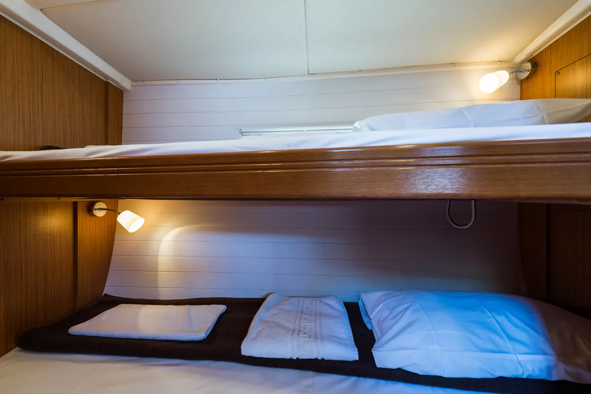 Cabin on Breathless, a Bavaria Cruiser 56 sailboat at Municipal Unit of Lefkada, Greece