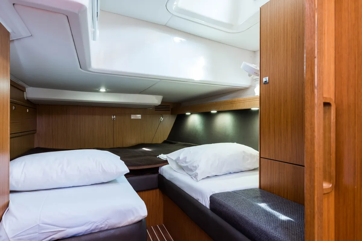 Cabin on Breathless, a Bavaria Cruiser 56 sailboat at Municipal Unit of Lefkada, Greece
