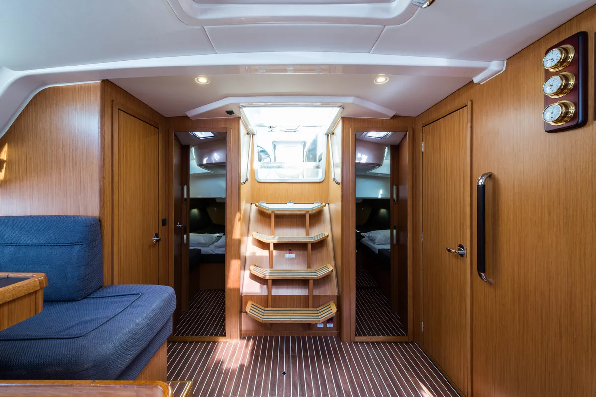 Salon of Breathless, a Bavaria Cruiser 56 sailboat at Municipal Unit of Lefkada, Greece